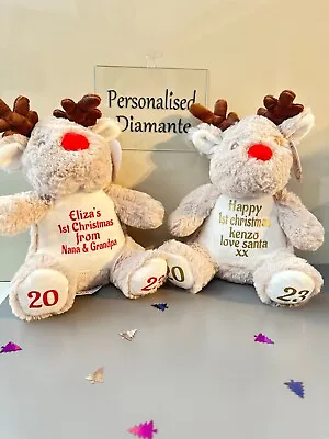 Baby's 1st Christmas Reindeer Teddy Bear Personalised With There Name And Year • £15.99