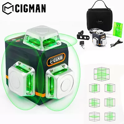 CIGMAN 3D 360 Cross Line Self Leveling Laser Level Green Beam With Type-C Port • $135.99