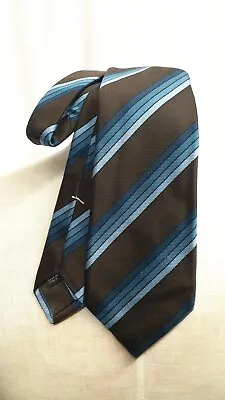 Isaia Napoli Striped Blue Brown Stripe 7 Fold Silk Tie Italy • $39.95