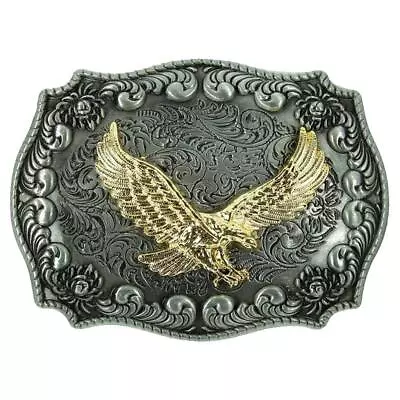 Men's   Enbossed Gold Eagle Art Design Western Cowboy Style Belt Buckle • £7.55