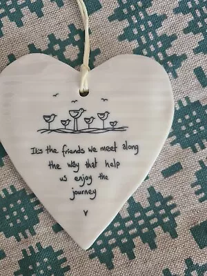 Hanging Porcelain Hearts By East Of India - Various Sentimental Messages • £7