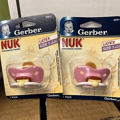 2 Gerber Orthodonitic Nuk Pacifier 2005 Size 1 0-6m White Pink Lot 02511 NIP • $24.99