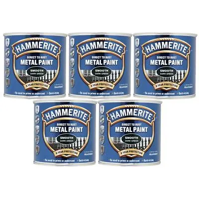 5x Hammerite Direct To Rust Smooth Dark Green Quick Drying Metal Paint 250ml • £38.99