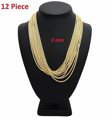 12 Piece Twist Rope Chain Necklace 2mm 24  Inch 14K Gold Plated Wholesale Lots • $34.99