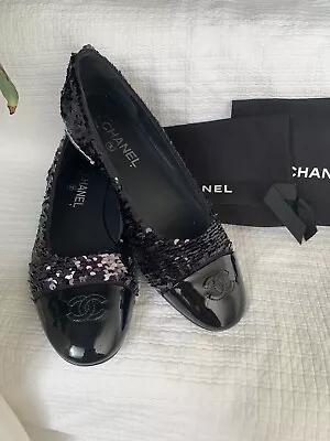 NEW Chanel Sequins & Patent Ballet Flat Shoes 39.5 • $950