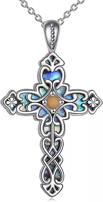 Mustard Seed Cross Necklace Sterling Silver Abalone Cross Pendant Celtic Jewelry • $111.56