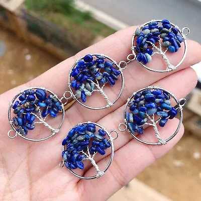 5PCS Yoga Lapis Lazuli Gems Stone Tree Of Life Pendants Reiki Healing Amulet • $2