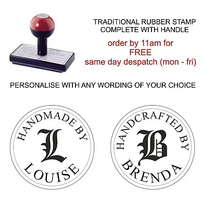 Personalised Bespoke Handmade By Rubber Stamp With Your Name Initial Company Etc • £8.95