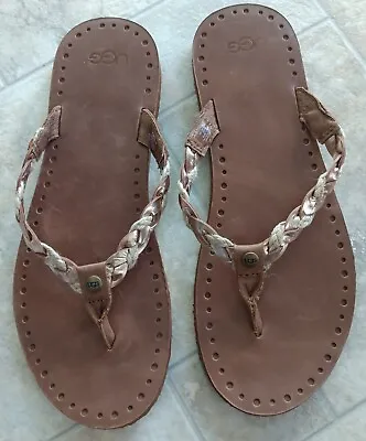 UGG Brown Leather Women’s Flip Flops Size 9 • $35