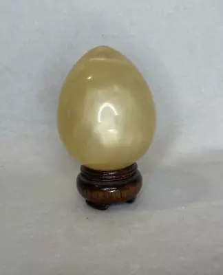 Vintage Stone Egg Jade Egg Carved Polished Stone Decorative Egg W/ Wood Stand • $8.99