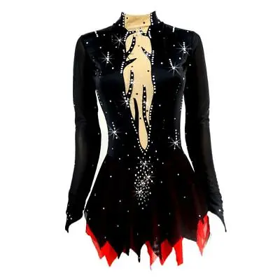 Girls Skating Dress Skirt Competition Long Sleeve Costume For Ice Figure Skate • £78.25