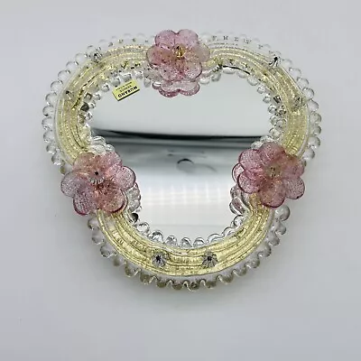 Italian Venetian Murano Glass Mirror Pink Flowers Vanity Dressing Table Top • $310