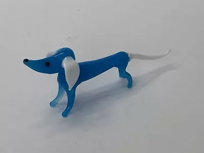 Whimsical Hand Blue & White Delicate Glass Dachshund Dog Miniature Figure • $14.95