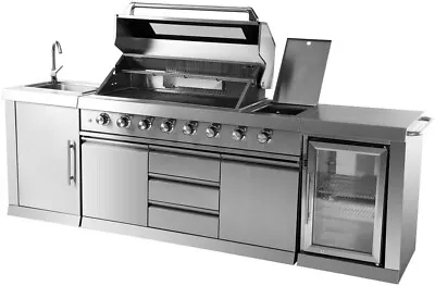 $7499 • Buy 3 Piece Stainless Steel Outdoor BBQ Grill Kitchen Sink Refrigerator  Marble Tops