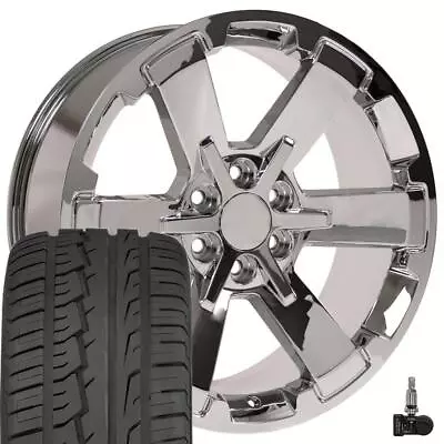 22x9 Wheels Tires TPMS Fit Silverado Sierra Chevy Chrome Rim BDA 5662 CK162 W1X • $1924