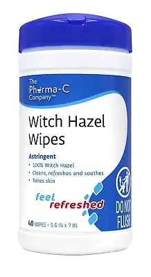 Pharma-C 100% Witch Hazel Wipes [40 Wipes] - Daily Toner & Astringent Cleansing  • $12.01