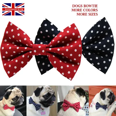 £4.10 • Buy New Dog Bow Tie Bowtie Dots  Elastic Band Attach Slide On COLLAR  Handmade UK 