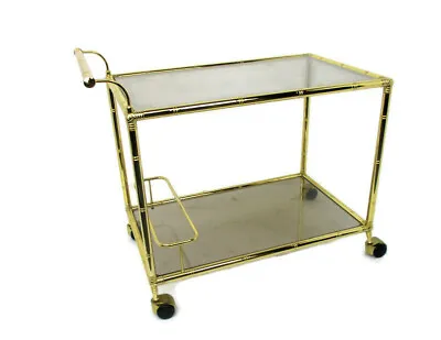 Bar Cocktail Cart Trolley Hollywood Regency Kitchen Island Brass Bamboo Style  • $650