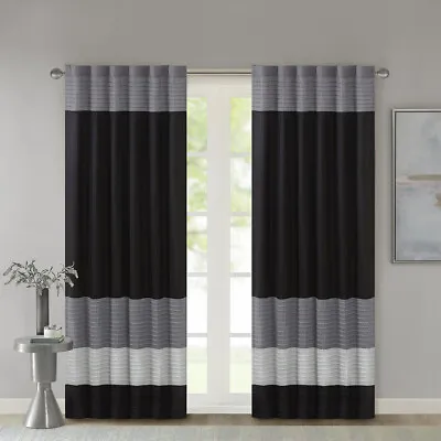 Madison Park Polyoni Stripe Faux Silk Pintuck Curtain Panel 50x84  Living Room • $34.99