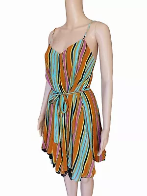 Mara Hoffman Womens Colorful Belted Aline Dress Sleeveless V Neck Size Small  • $32