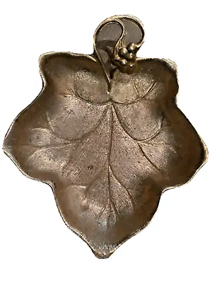  Metal Grape Leaf Dish 5  X 6  Gold Tone MCM Trinket Coin Candy Vintage  • $15.72