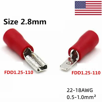 2.8mm Spade Terminals Female/Male Insulated Wire Crimp Connectors 22-16AWG Red • $7.99