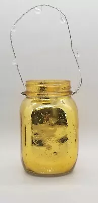 RICHLAND - Small Mercury Hanging Mason Jar W/ Clear Bead Handle - Amber Gold NEW • $16.88