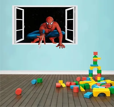 Spiderman 3D Effect Window View Sticker Bedroom Wall Poster Vinyl Ver1 • £9.20