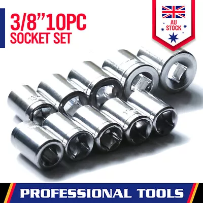 10-Piece Metric Socket Set 3/8  Drive 8MM - 19MM Wrench CRV Mechanic With Rail • $16.99