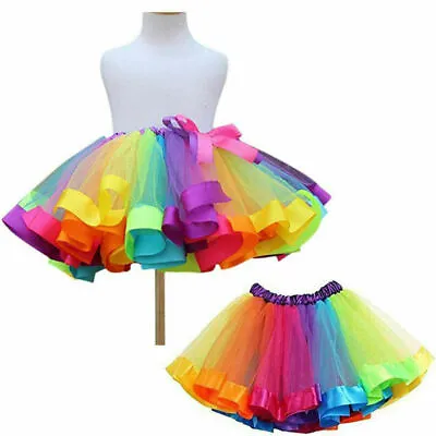 Kids Child Girls Rainbow Colorful Tutu Skirt Tulle Tutu Mini Dress Dancewear  • £6.66