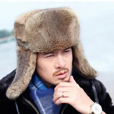 Real Rabbit Fur Hat Russian Ushanka Hats Aviator Trapper Hunter Ski Cap Earflap • $25.99