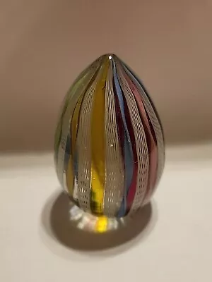  Murano Latticino  Ribbon  Art Glass  Egg  Shaped Paperweight Colorful  • $80