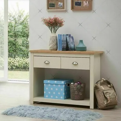 TAD | Lisbon Cream & Oak Console Hallway Side Table 2 Drawers Shelf Desk Storage • £89.99