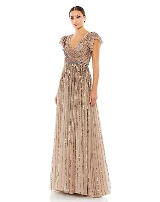 Mac Duggal 5502  Sequined Wrap Over Ruffled Cap Sleeve Gown Copper Size 22 • $101.99