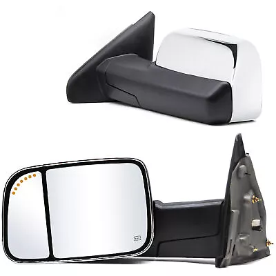 LH+RH Towing Mirrors For 2004-2007 Dodge Ram 3500 Power Heated LED Signal Chrome • $139.15