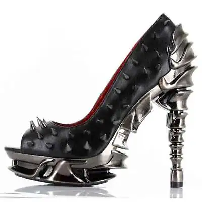 Hades TALON Black Spiked Stud 5  High Spinal Chrome Heels Platform Peep Toe 6-11 • $160