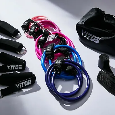 $39.99 • Buy Vitos Resistance Exercise Bands 11 Piece Set With Handles Door Anchor, Carry Bag