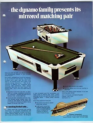 Dynamo Foosball / Pool Table Sale Flyer Vintage Original Soccer Promo 8.5  X 11  • $21.25