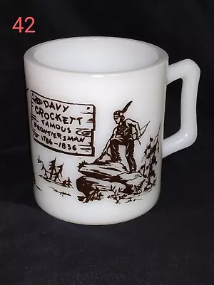 Vintage Davy Crockett  Famous Frontiersman  Milk Glass Mug.  • $12