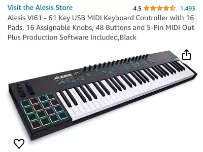 Alesis VI61 Advanced 61-Key USB MIDI Keyboard Controller MISSING USB CABLE • $239.99