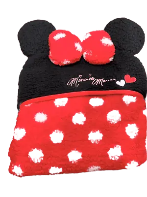 Disney Minnie Mouse Hooded Sherpa Blanket Throw Pillow Poncho • $66.95