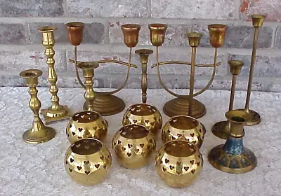 Vintage Brass Candlestick Holders Lot Of 16 Double Arm Copper Mexico India • $71.99