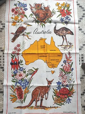 Map Of Australia Pure Linen By Heil Tea Towel New Large Collectable Kitchen VTG • £10