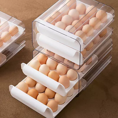 32 Grids Clear Egg Storage BoxesRefrigerator Stackable Container Case With Lid • £8.45