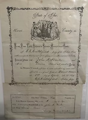 Antique 1873 Marriage Certificate/license  Knox Ohio - READ • $19.99