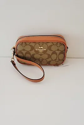 Coach CA718 Signature PVC Leather Jamie Wristlet Clutch Small Khaki Canyon Multi • £81.20