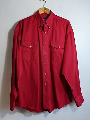 Men's Wrangler Red Shirt Size L XL Long Sleeve Western Cowboy Xmas Vintage • £14.99