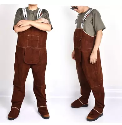 Welding Clothing Men Bib Overalls Coverall Protective Leather Welder Strap Pants • $96.43