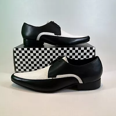 IKON Original The Jam Shoe Black & White Leather Mod Dress Shoes NEW Size 7 & 10 • £74.99