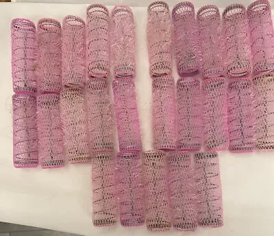 24 Vintage Hair Curlers Rollers Pink  Mesh Brush Wire Plus 22 Pins • $12